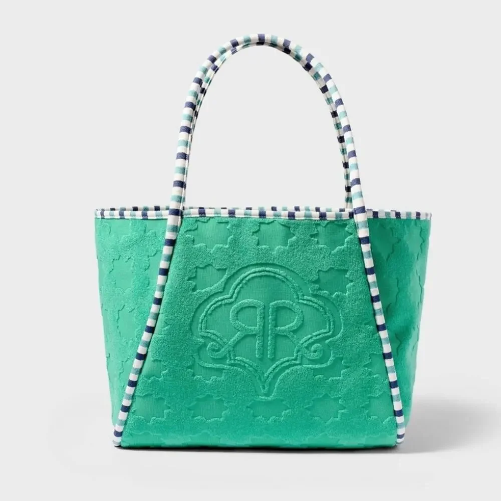 Roller Rabbit Target Star Geo Terry Beach Tote Bag Aqua Blue Large Shoulder NWT